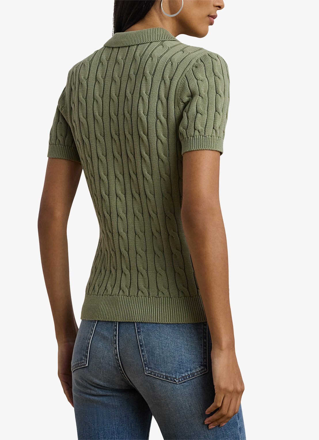 Ralph Lauren  Kabelgebreide polo met logoborduring - achterkant 5 sage green / groen