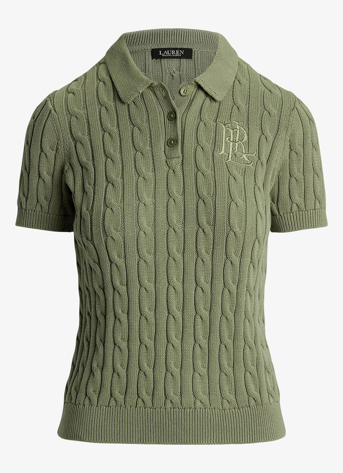 Ralph Lauren  Kabelgebreide polo met logoborduring - voorkant sage green / groen