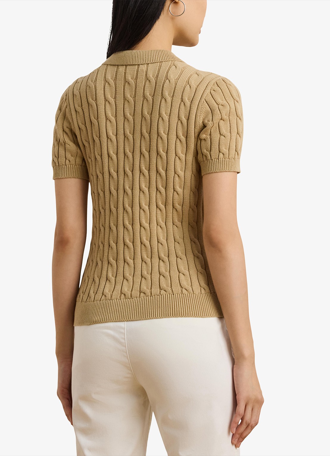 Ralph Lauren  Kabelgebreide polo met logoborduring - achterkant 3 birch tan / beige