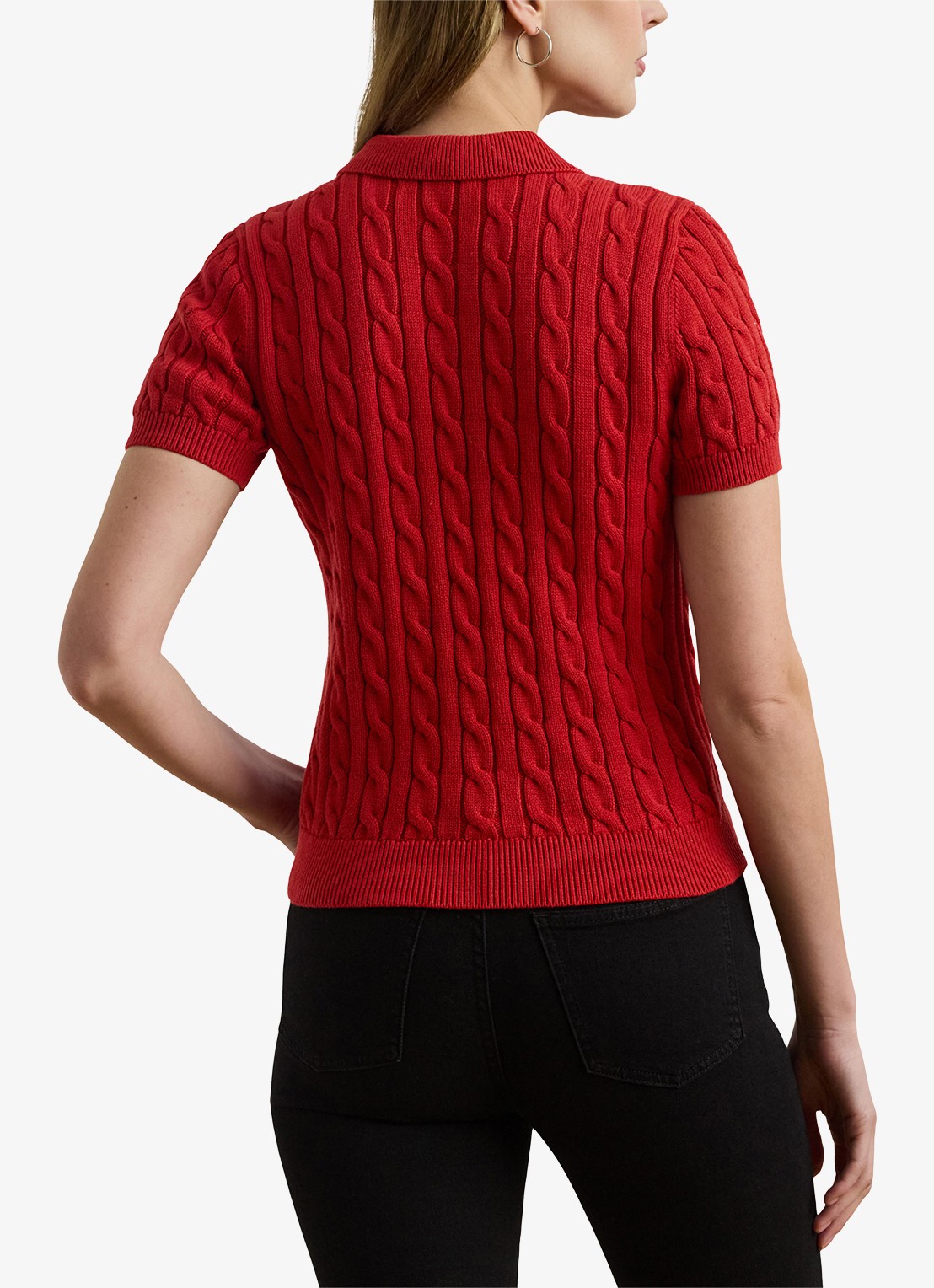 Ralph Lauren  Kabelgebreide polo met logoborduring - achterkant 3 madison red / rood