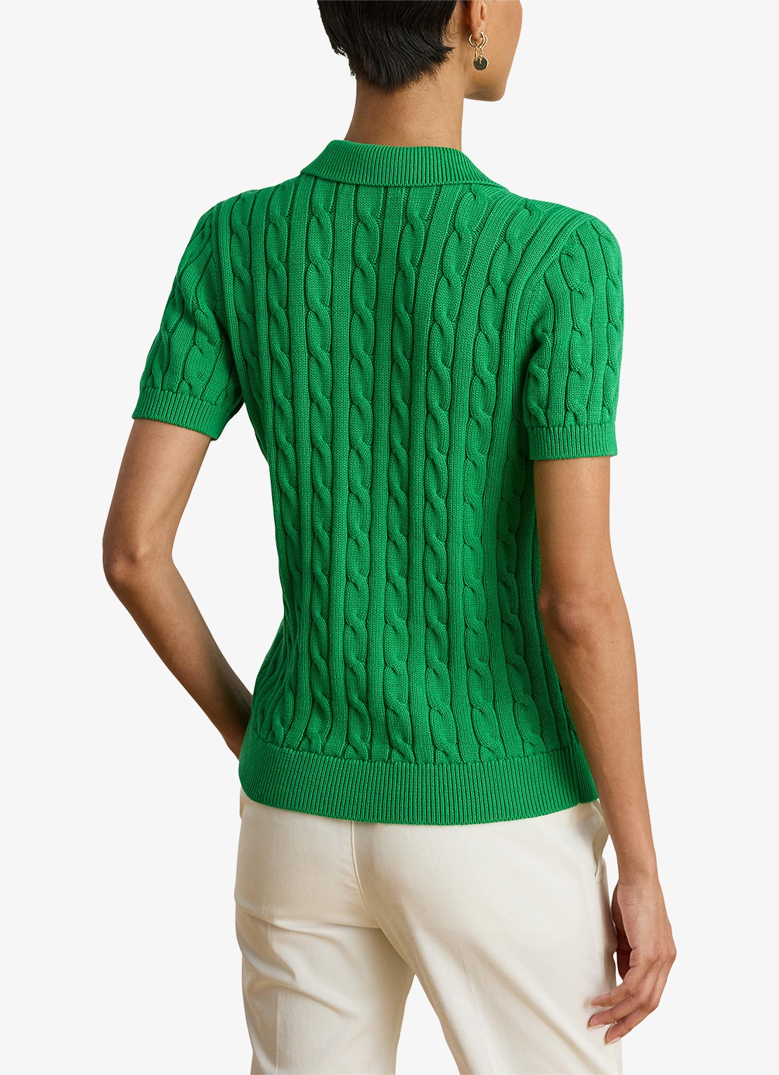 Ralph Lauren  Kabelgebreide polo met logoborduring - achterkant 3 stem / groen