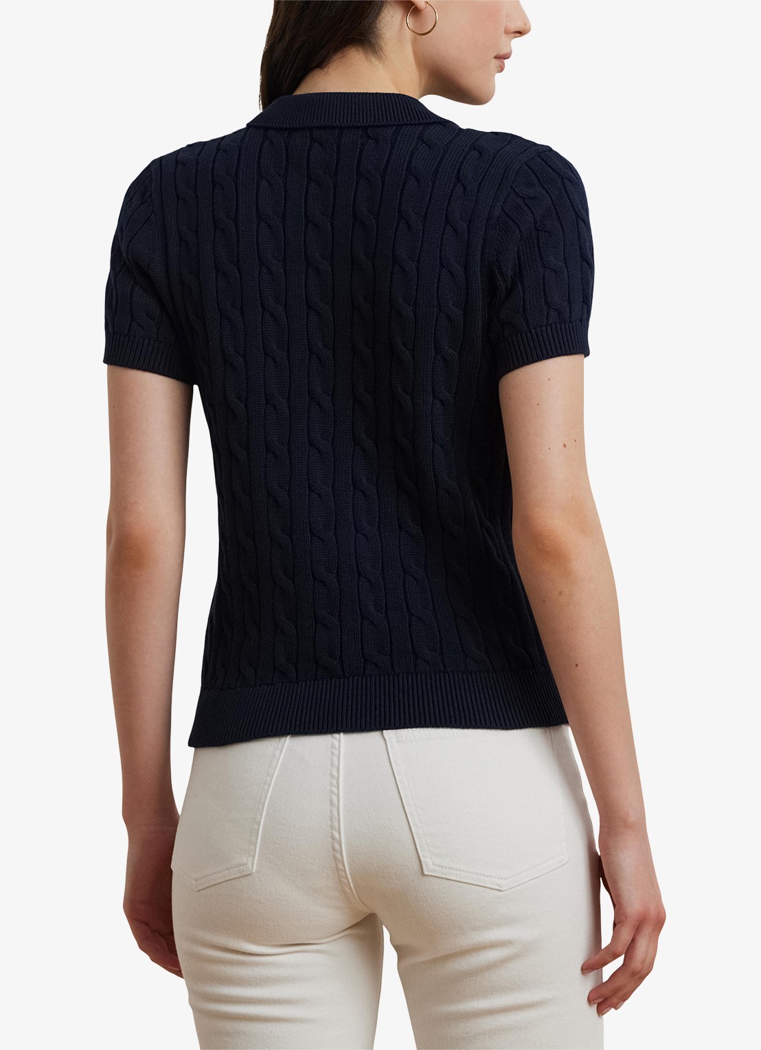 Ralph Lauren  Kabelgebreide polo met logoborduring - achterkant 4 blauw