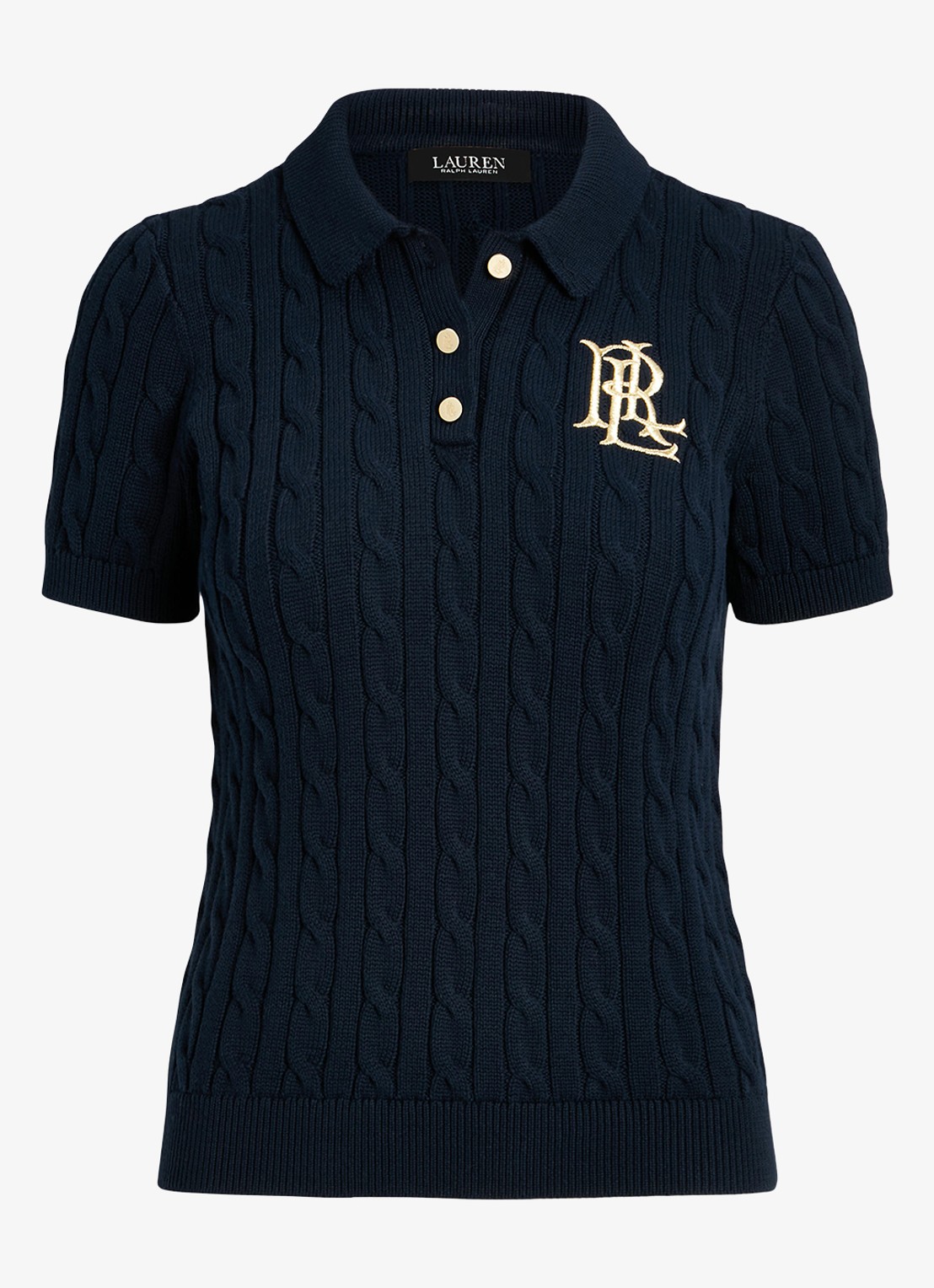 Ralph Lauren  Kabelgebreide polo met logoborduring - voorkant 2 blauw