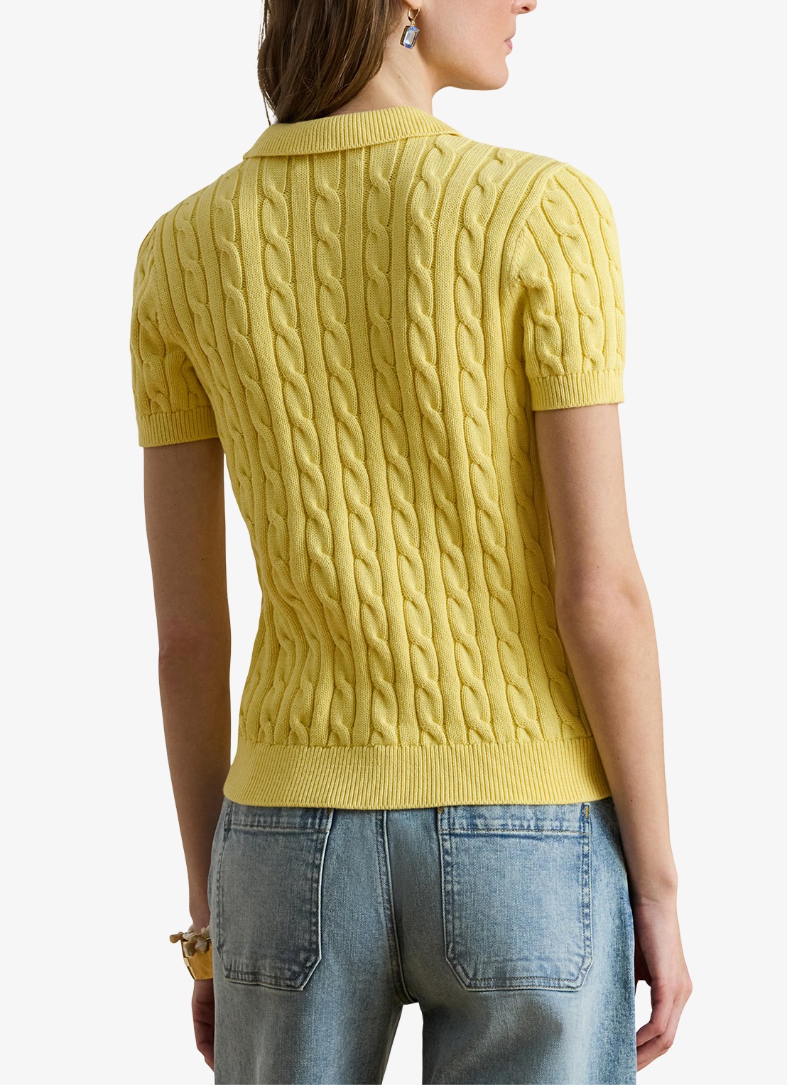 Ralph Lauren  Kabelgebreide polo met logoborduring - achterkant lemon sorbet / geel