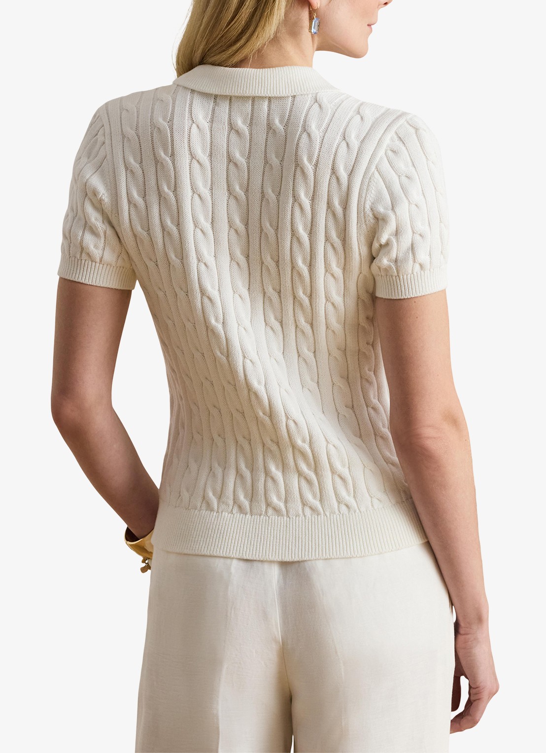 Ralph Lauren  Kabelgebreide polo met logoborduring - achterkant 3 wit