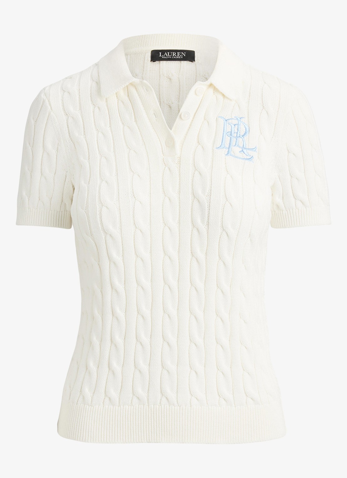 Ralph Lauren  Kabelgebreide polo met logoborduring - voorkant wit