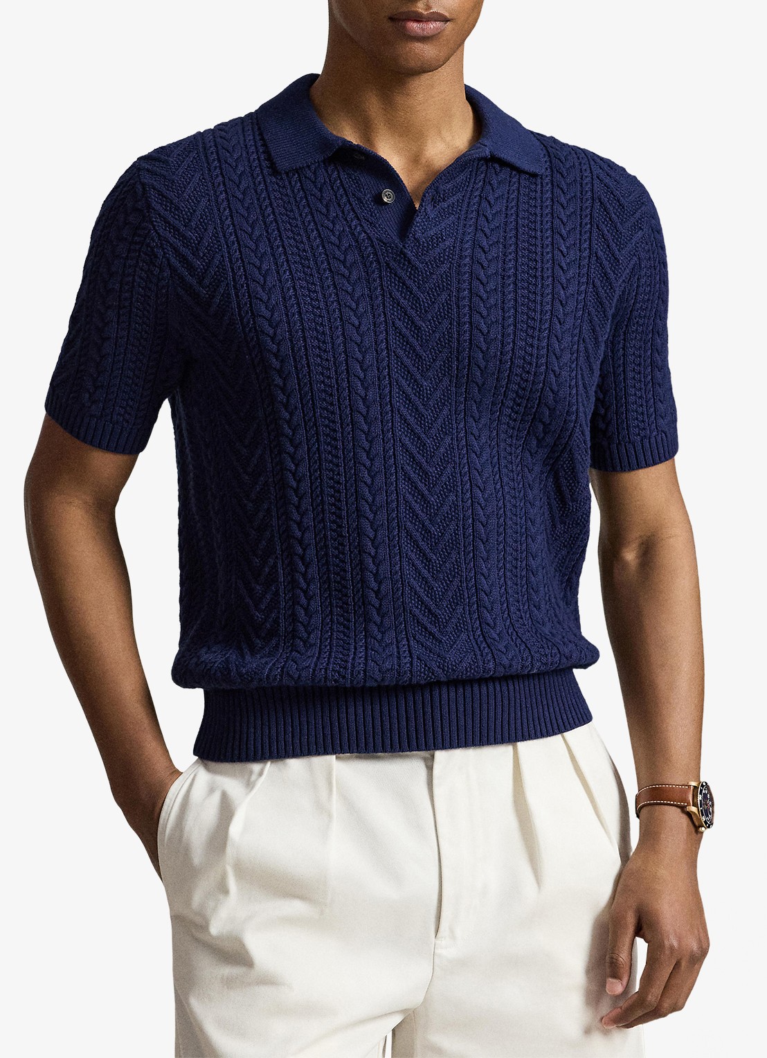 Ralph Lauren Kabelgebreide polo - detail 2 newport navy / donkerblauw