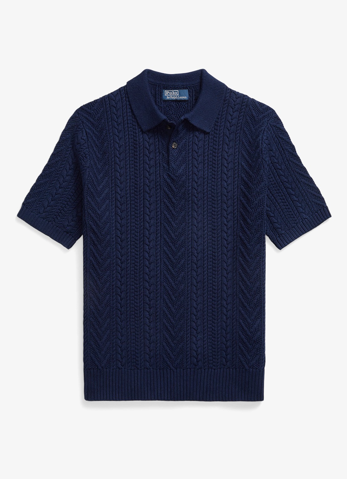 Ralph Lauren Kabelgebreide polo - voorkant 4 newport navy / donkerblauw