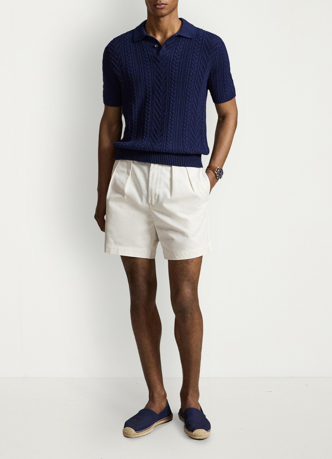 Ralph Lauren Kabelgebreide polo - voorkant 5 newport navy / donkerblauw
