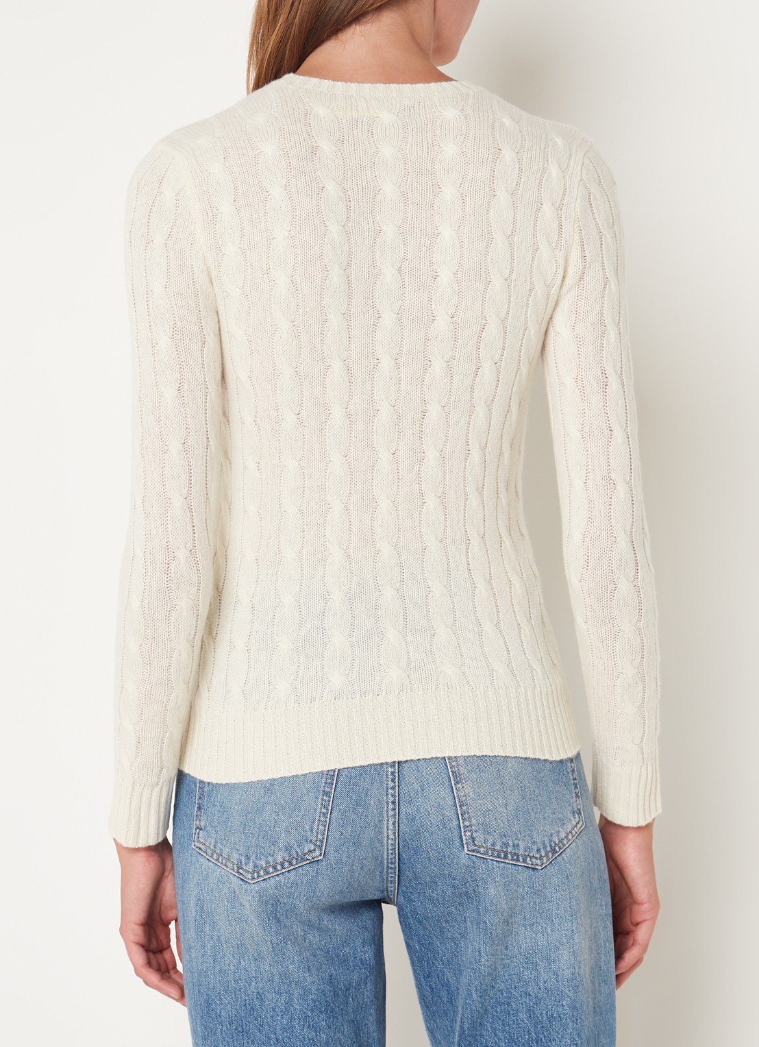 Ralph Lauren Kabelgebreide pullover in kasjmierblend met logoborduring - achterkant 2 gebroken wit