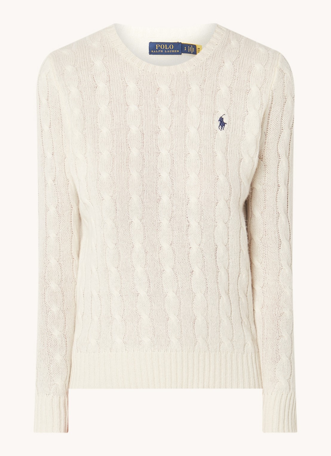 Ralph Lauren Kabelgebreide pullover in kasjmierblend met logoborduring - voorkant 3 gebroken wit