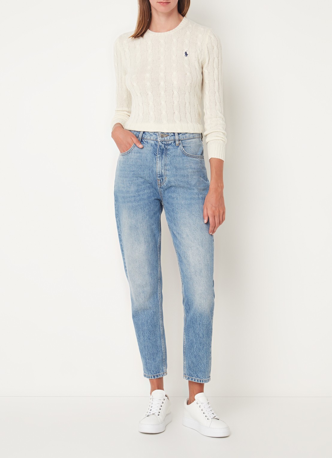 Ralph Lauren Kabelgebreide pullover in kasjmierblend met logoborduring - voorkant 4 gebroken wit