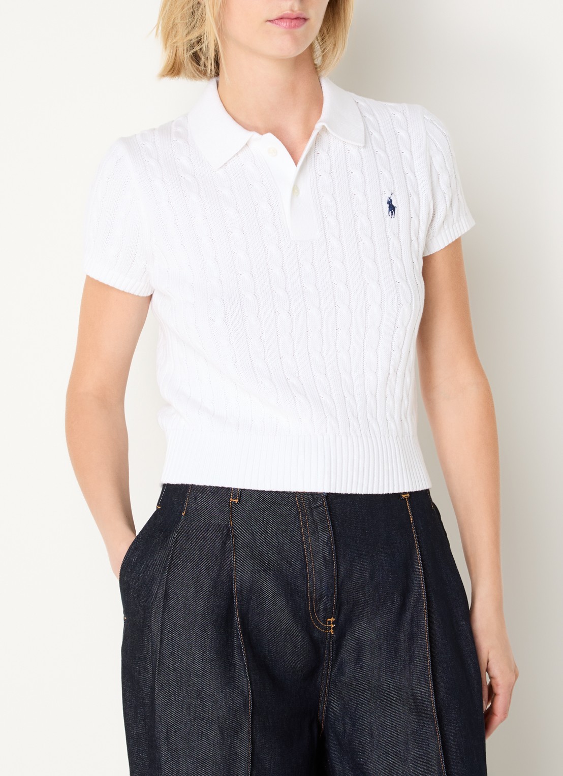 Ralph Lauren Kabelgebreide pullover met logo - detail 4 wit