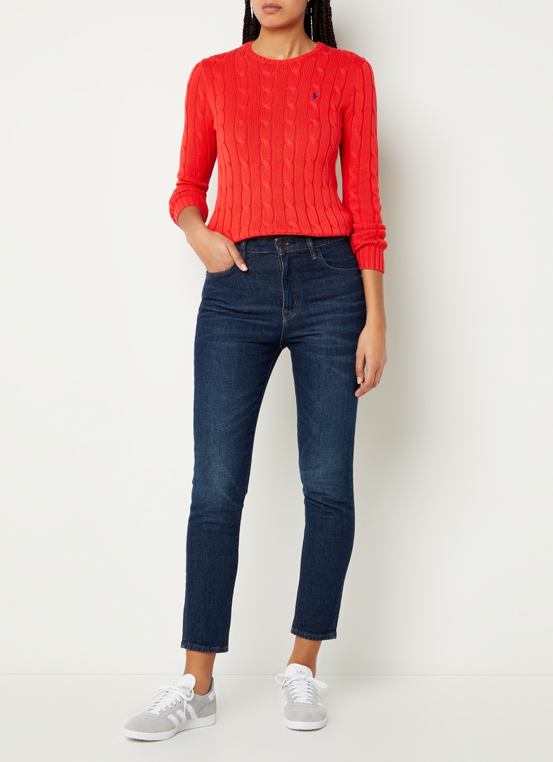 Ralph Lauren Kabelgebreide pullover met logoborduring - voorkant 4 oranjerood