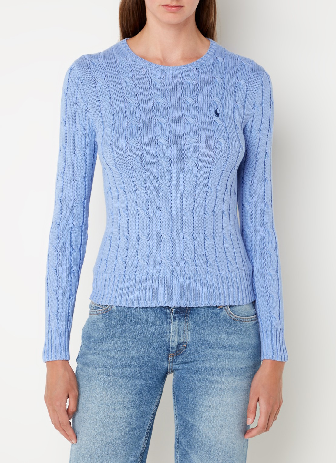 Ralph Lauren Kabelgebreide pullover met logoborduring - detail lichtblauw