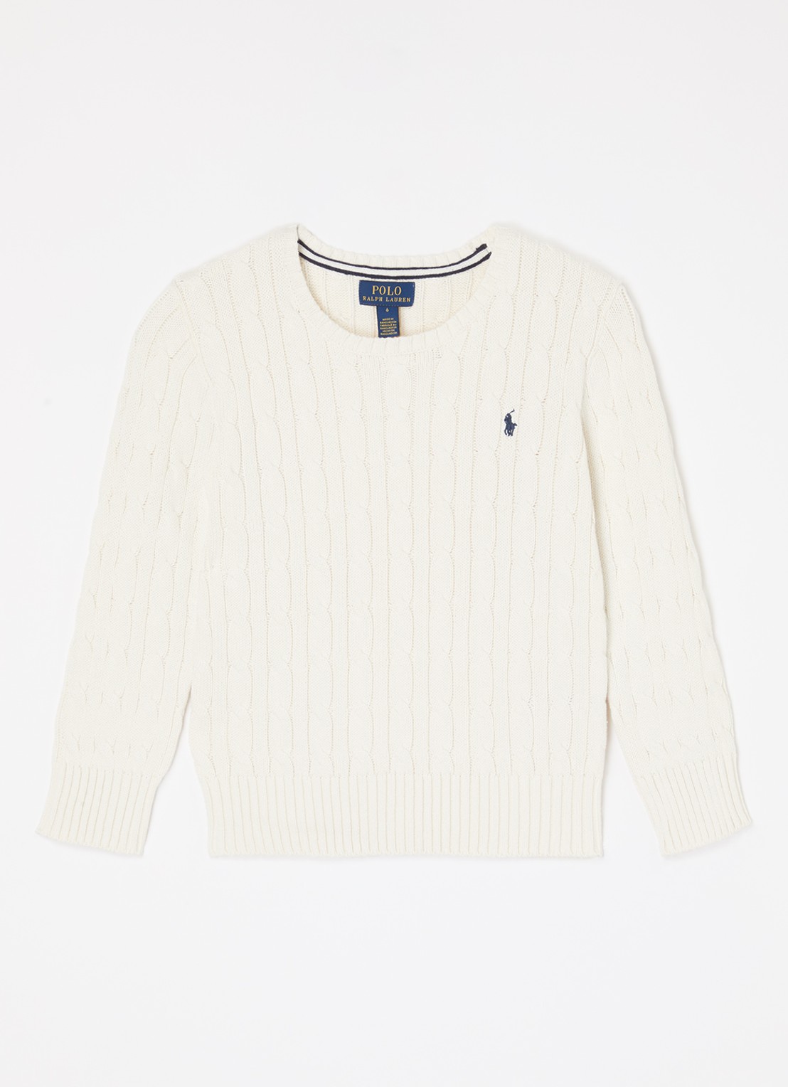 Ralph Lauren Kabelgebreide pullover met logoborduring - voorkant gebroken wit