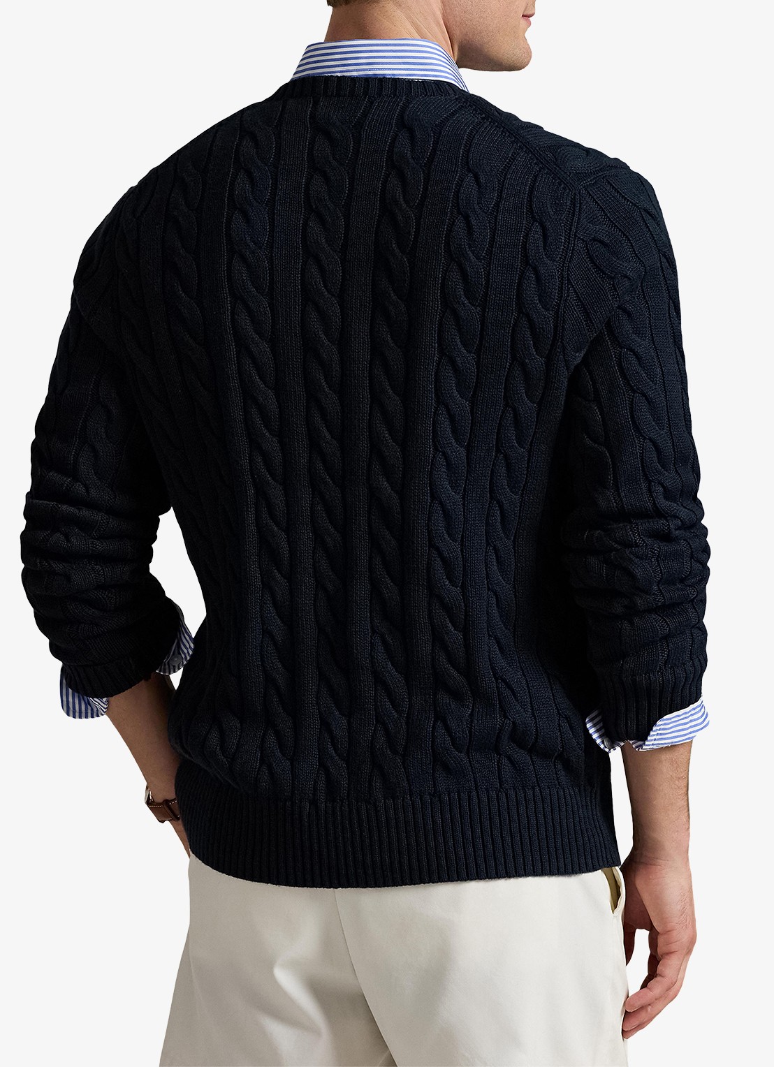 Ralph Lauren Kabelgebreide pullover met logoborduring - achterkant hunter navy / blauw