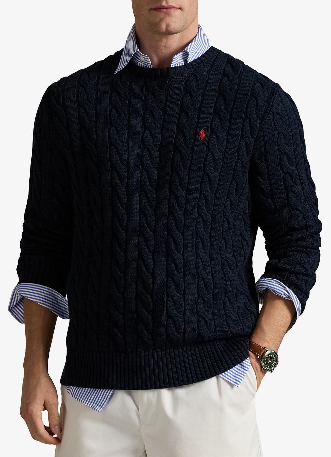 Ralph Lauren Kabelgebreide pullover met logoborduring - detail 3 hunter navy / blauw