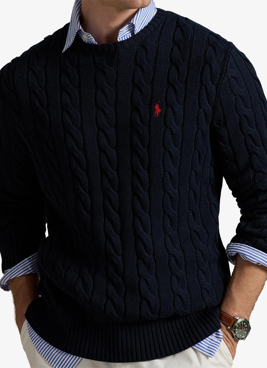 Ralph Lauren Kabelgebreide pullover met logoborduring - detail 4 hunter navy / blauw