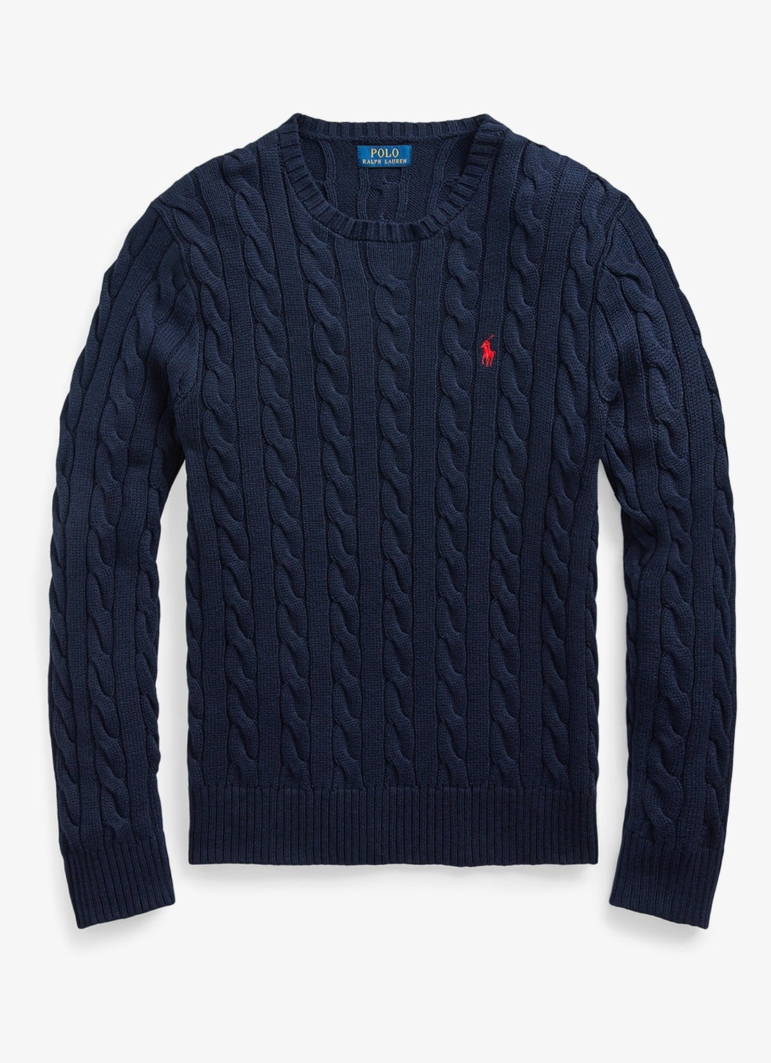 Ralph Lauren Kabelgebreide pullover met logoborduring - voorkant 7 hunter navy / blauw