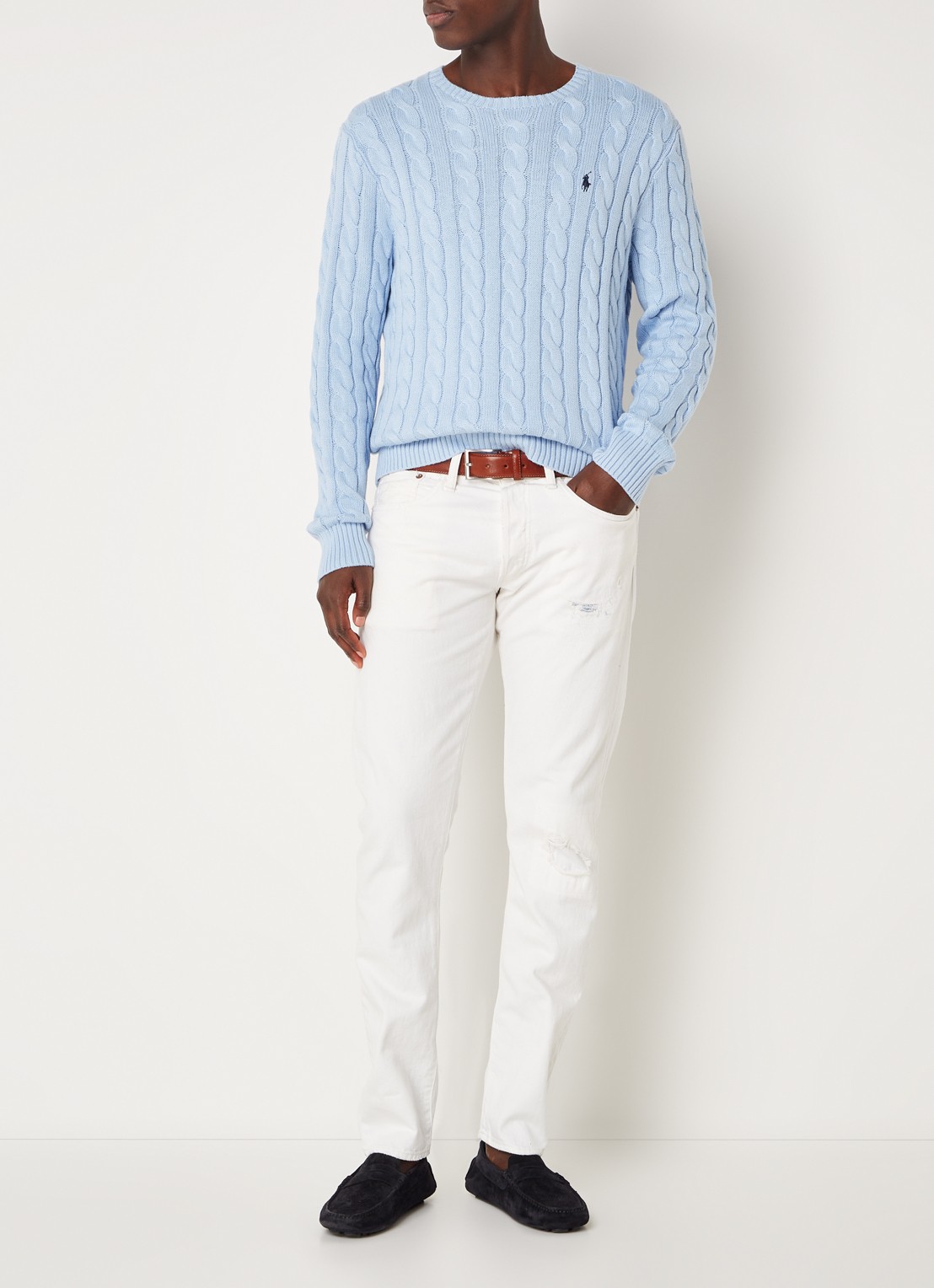 Ralph Lauren Kabelgebreide pullover met logoborduring - voorkant 2 bleubell-2xvo