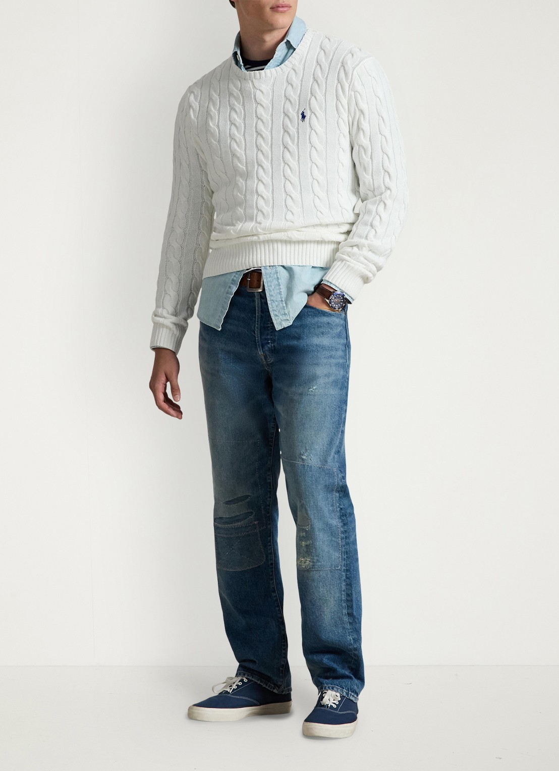 Ralph Lauren Kabelgebreide pullover met logoborduring - voorkant 2 white-2wcf