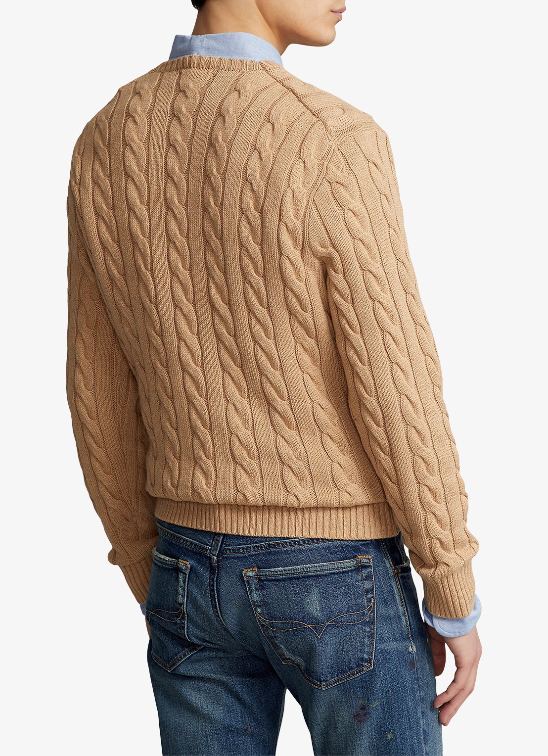 Ralph Lauren Kabelgebreide pullover met logoborduring - achterkant camel melange-2x88