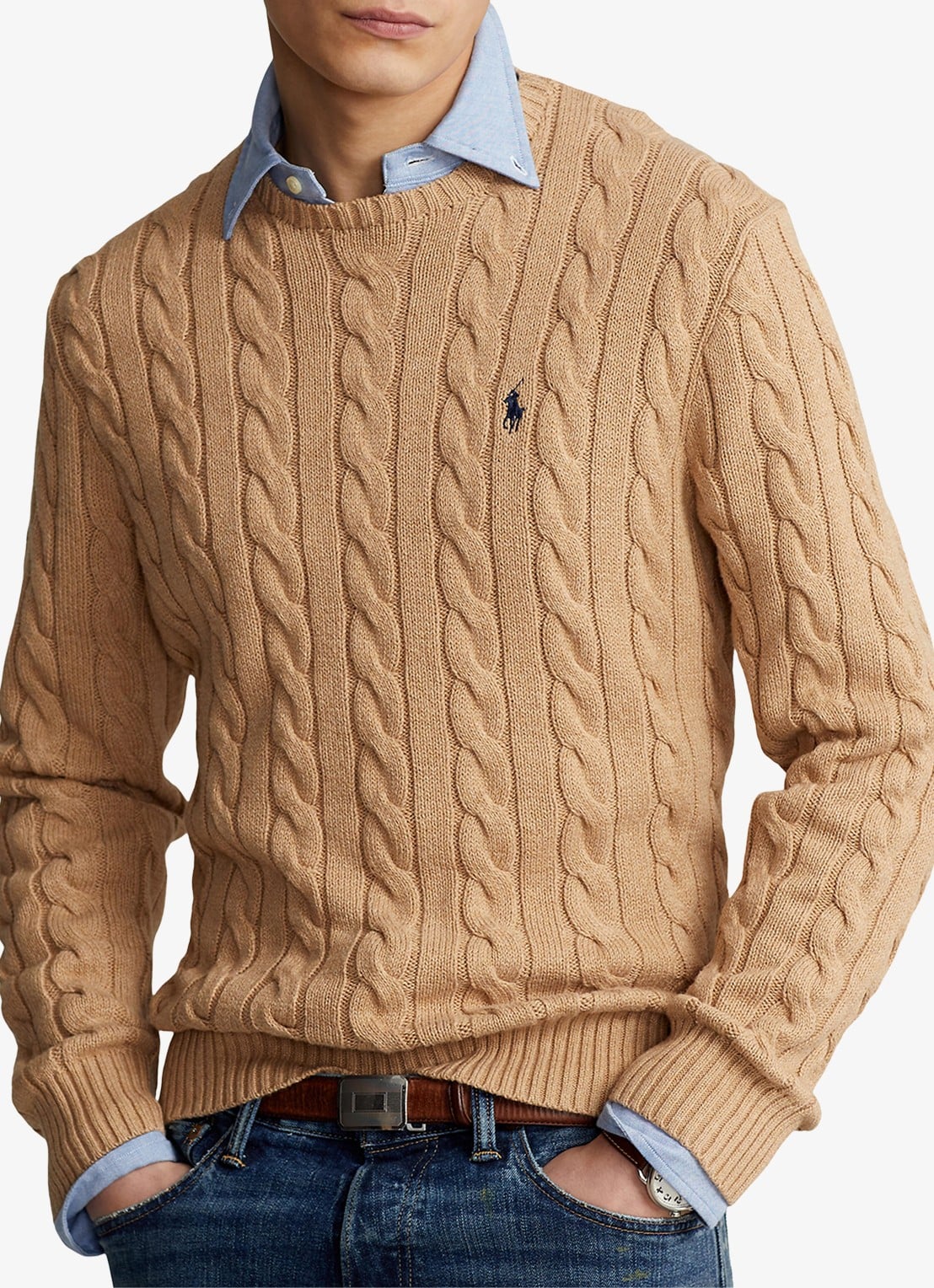 Ralph Lauren Kabelgebreide pullover met logoborduring - detail 6 camel melange-2x88
