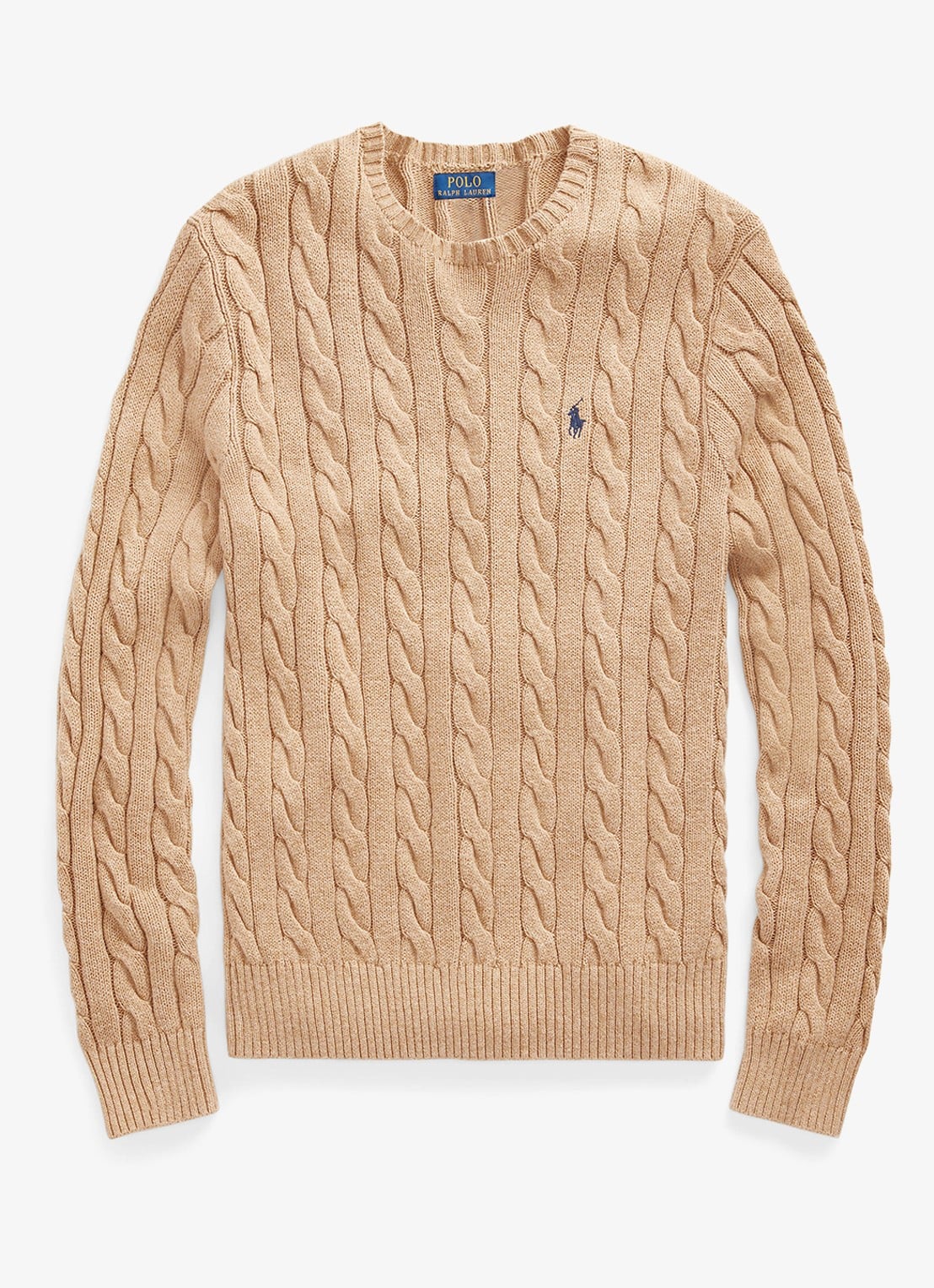 Ralph Lauren Kabelgebreide pullover met logoborduring - voorkant 3 camel melange-2x88