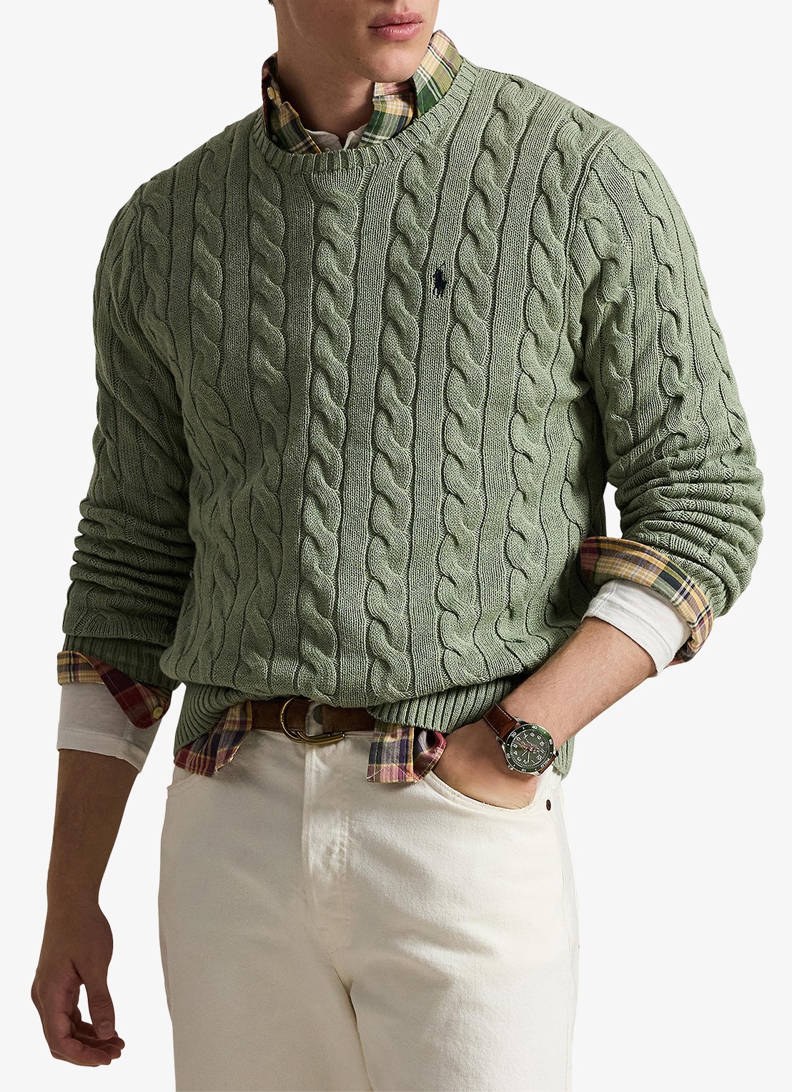 Ralph Lauren Kabelgebreide pullover met logoborduring - detail 4 fern green heather-267s
