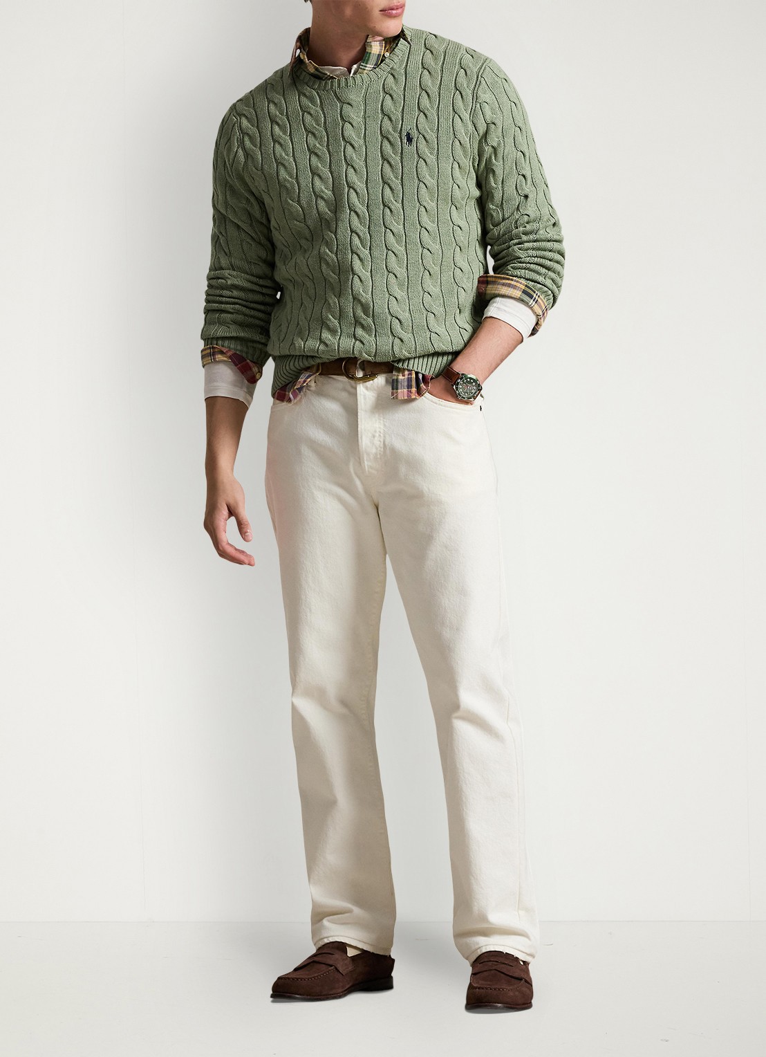 Ralph Lauren Kabelgebreide pullover met logoborduring - voorkant 2 fern green heather-267s