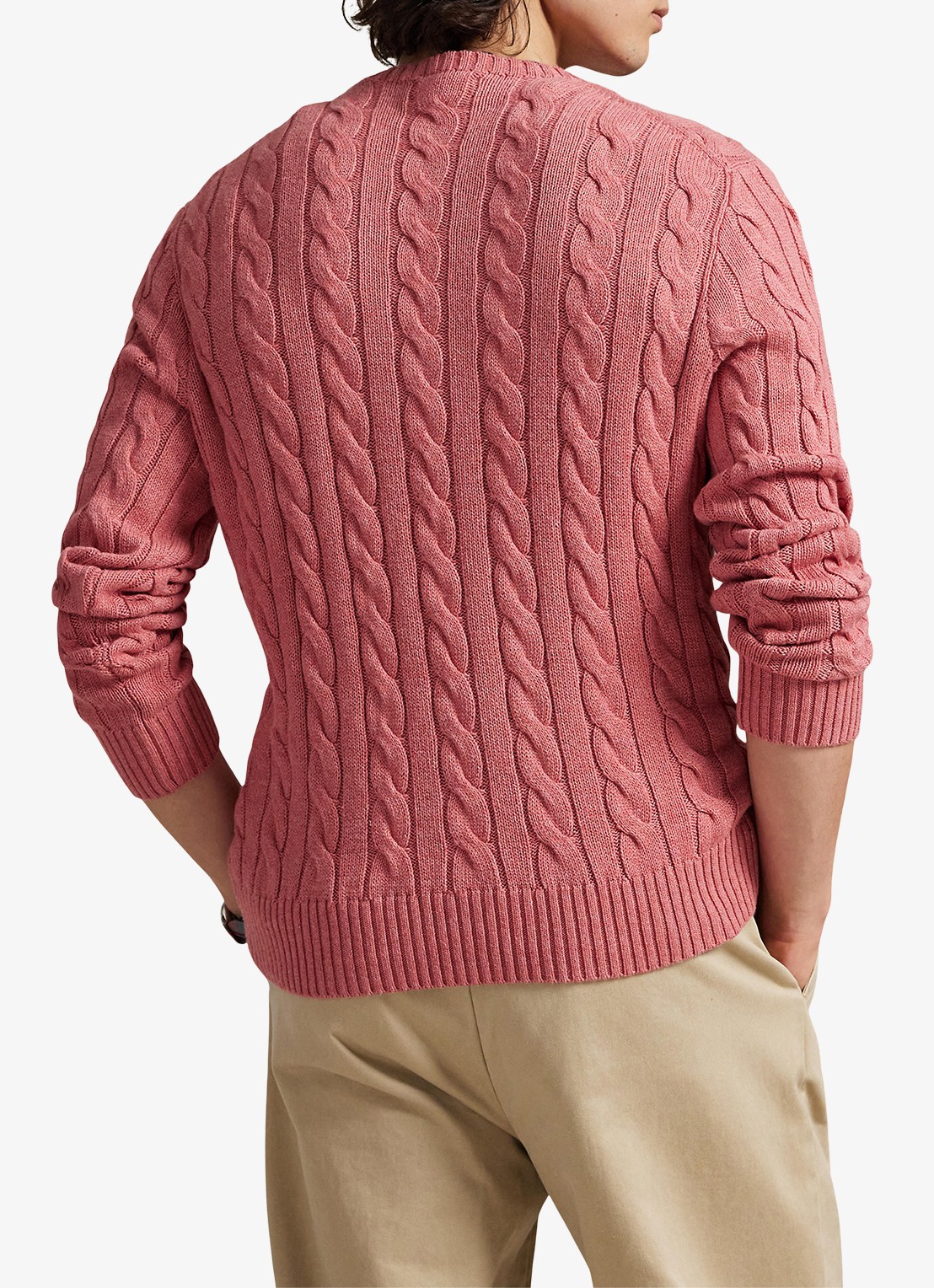 Ralph Lauren Kabelgebreide pullover met logoborduring - achterkant 5 strawberry gelato hthr-45qb