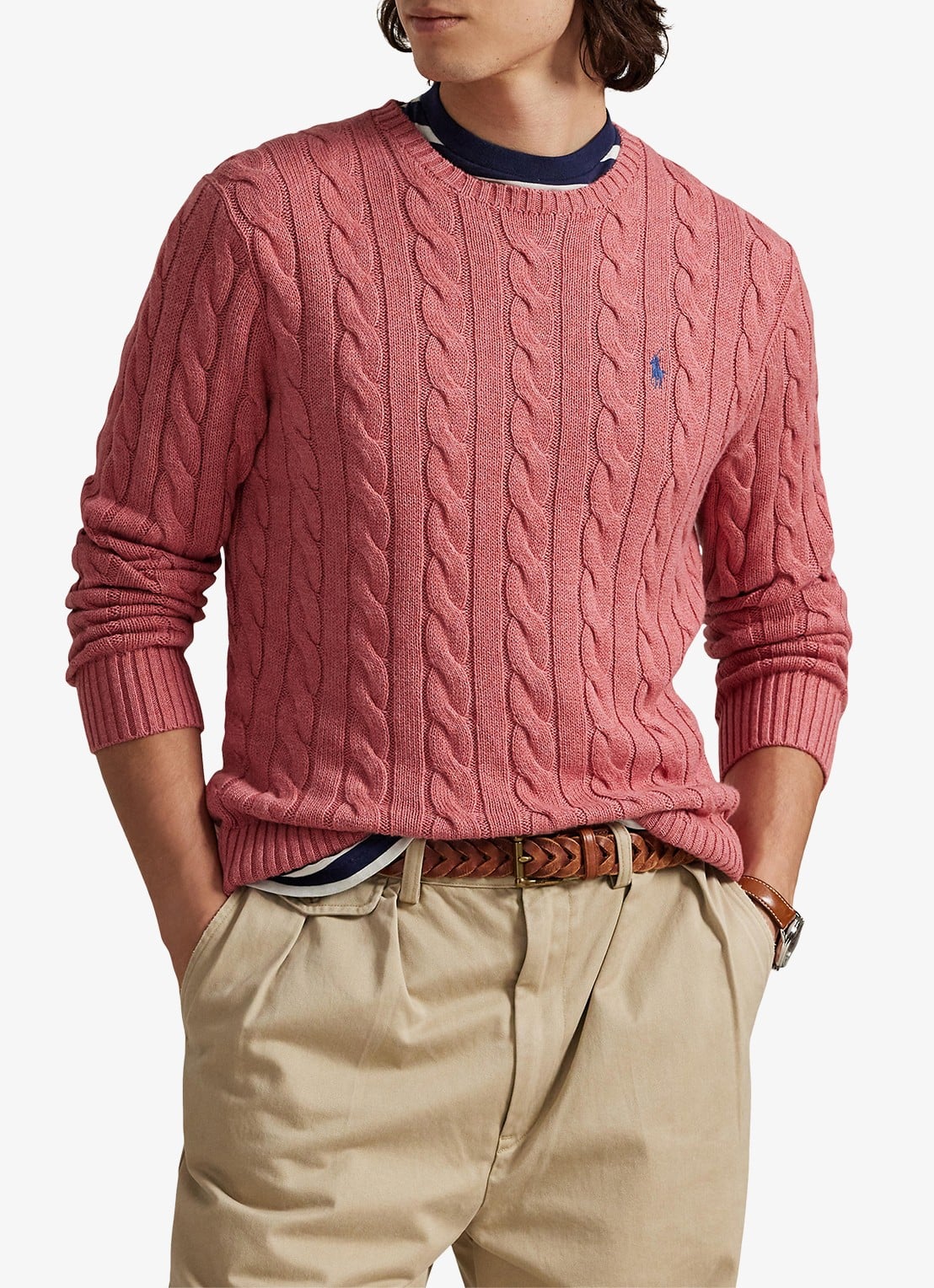 Ralph Lauren Kabelgebreide pullover met logoborduring - detail strawberry gelato hthr-45qb