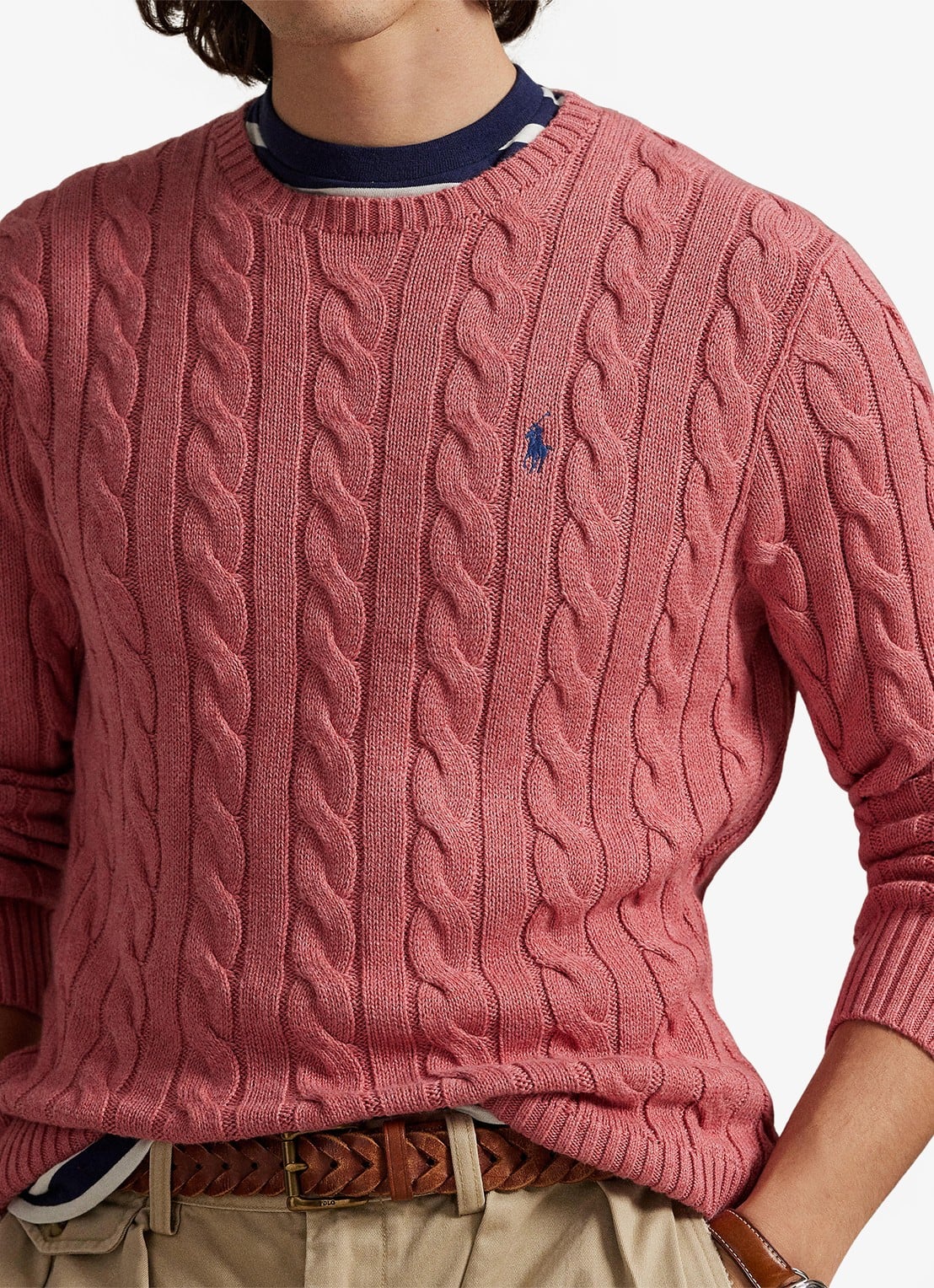 Ralph Lauren Kabelgebreide pullover met logoborduring - detail 2 strawberry gelato hthr-45qb