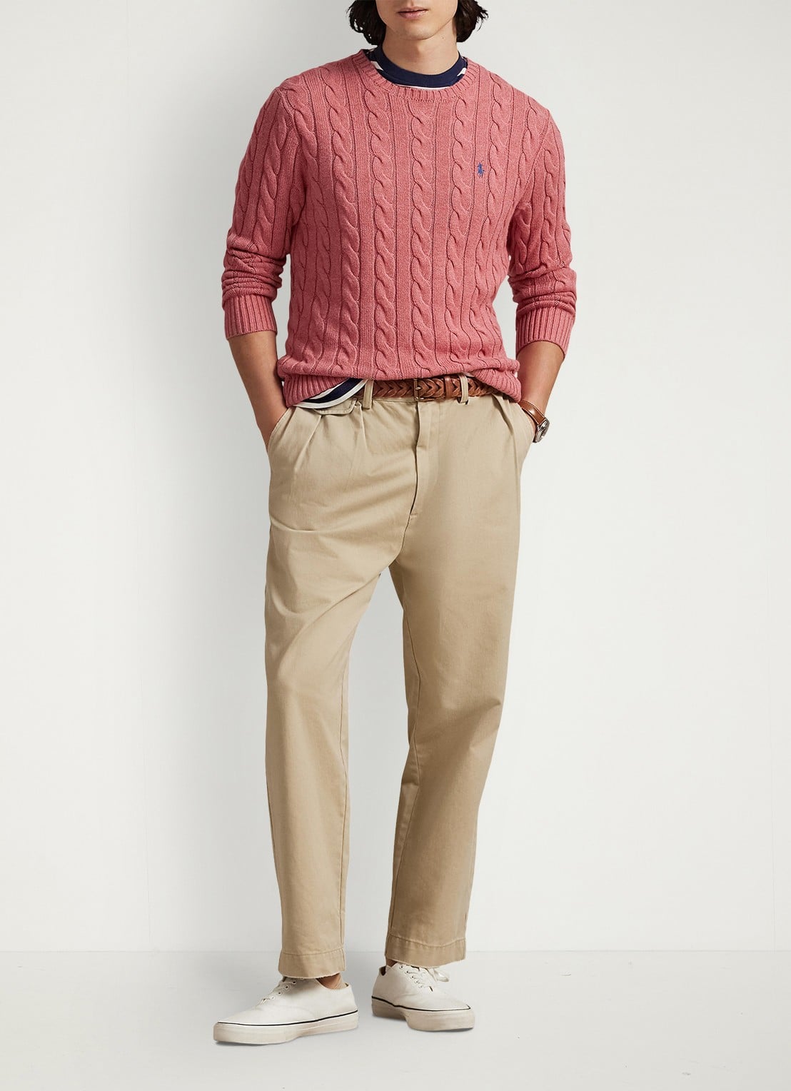 Ralph Lauren Kabelgebreide pullover met logoborduring - voorkant 4 strawberry gelato hthr-45qb