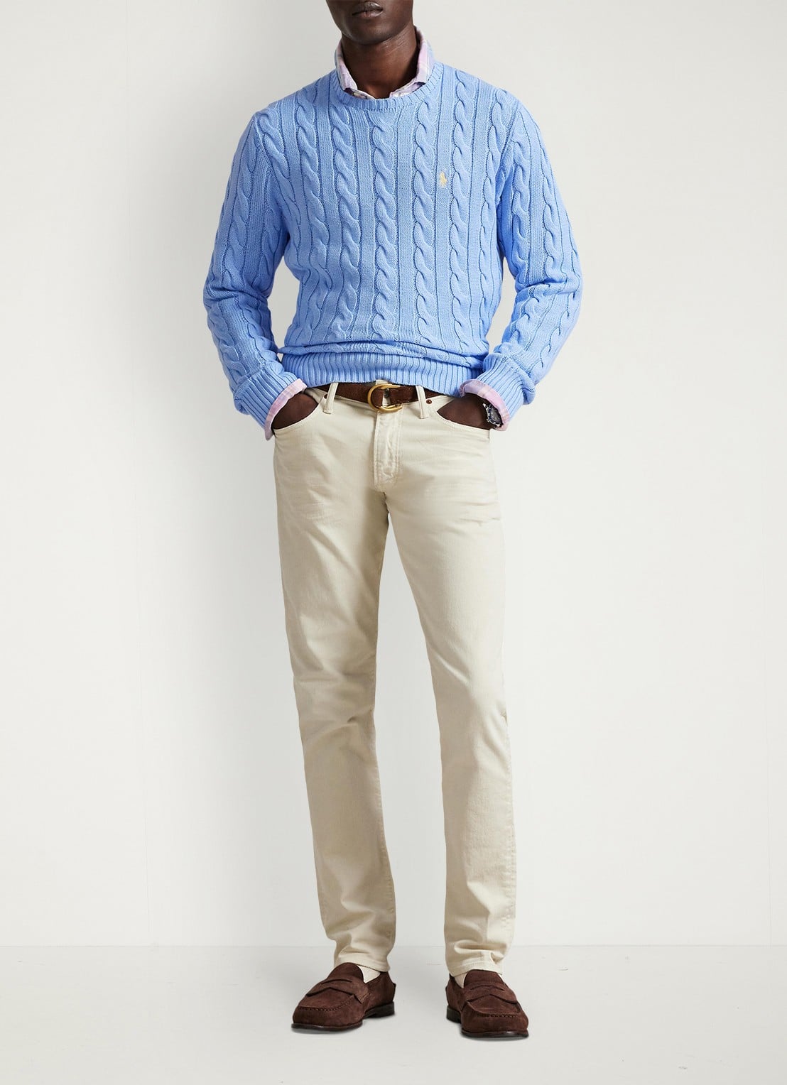 Ralph Lauren Kabelgebreide pullover met logoborduring - voorkant 2 austin blue-2yh1