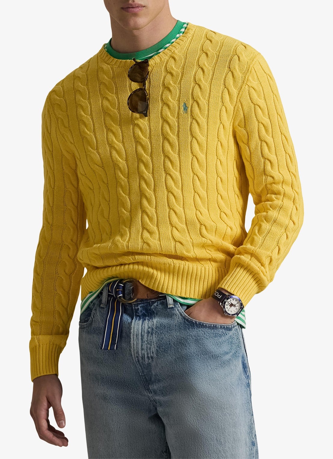 Ralph Lauren Kabelgebreide pullover met logoborduring - detail sunfish yellow-33f4