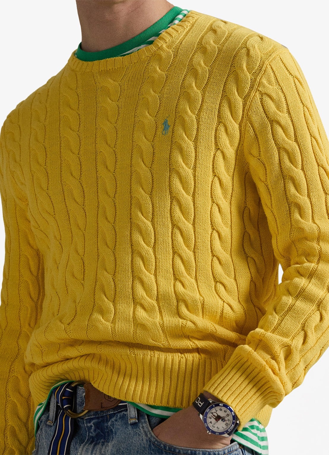 Ralph Lauren Kabelgebreide pullover met logoborduring - detail 2 sunfish yellow-33f4