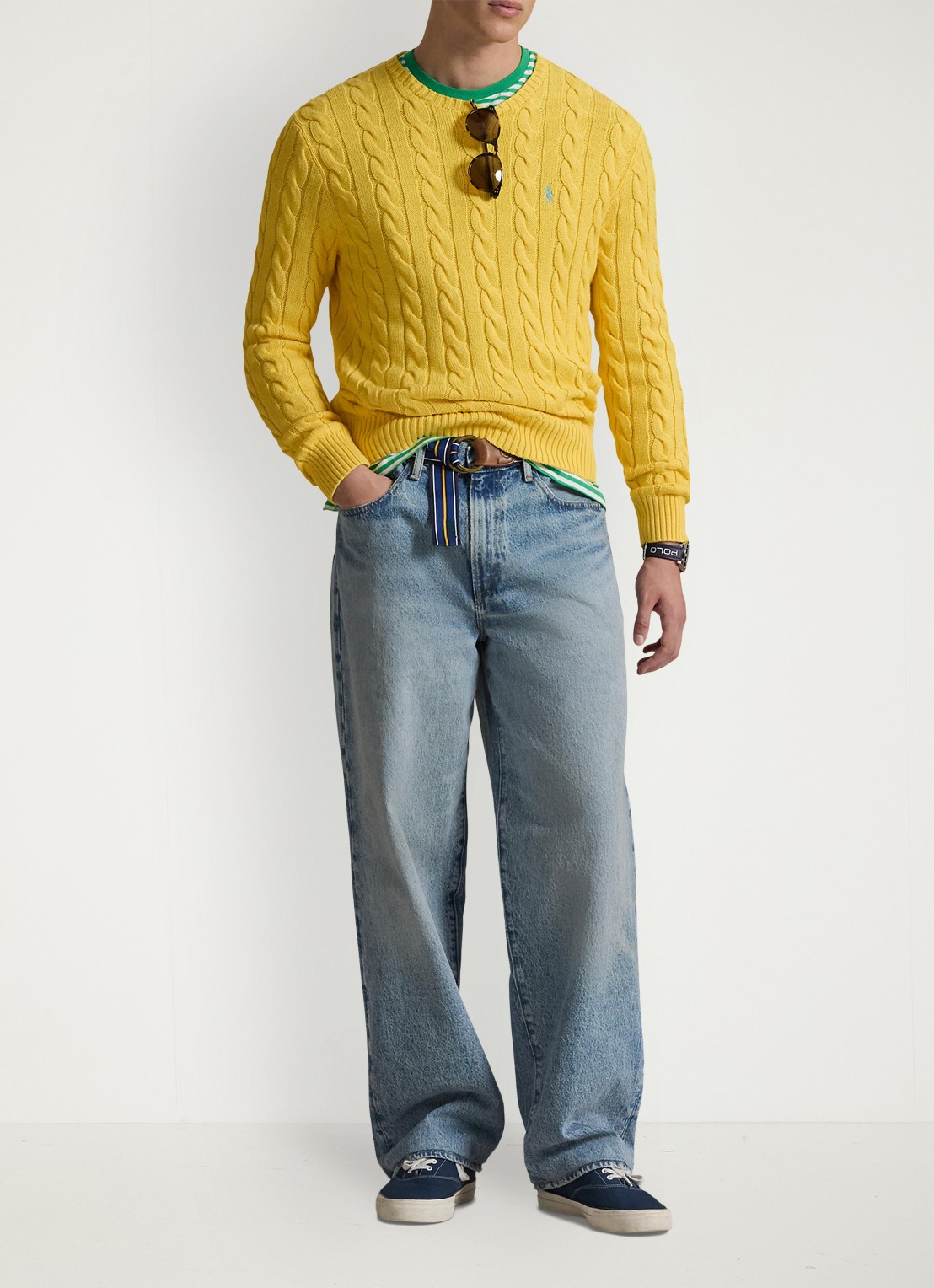 Ralph Lauren Kabelgebreide pullover met logoborduring - voorkant 4 sunfish yellow-33f4