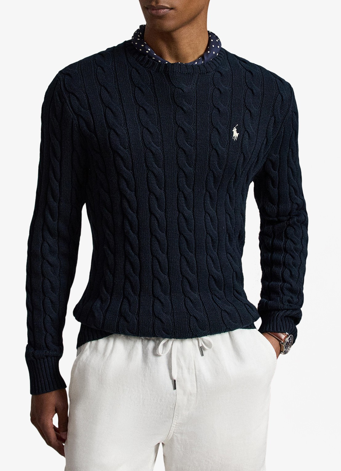 Ralph Lauren Kabelgebreide pullover met logoborduring - voorkant 3 hunter navy c8135-zx6s