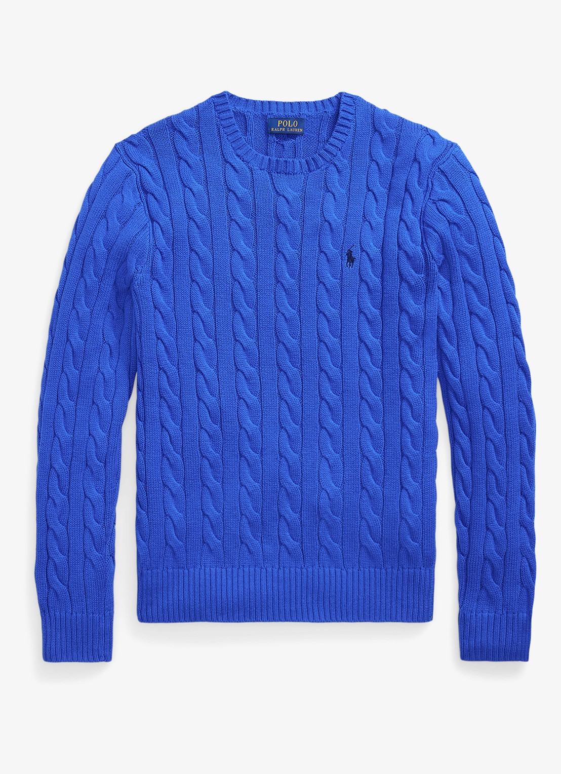 Ralph Lauren Kabelgebreide pullover met logoborduring - voorkant new iris blue-37x7