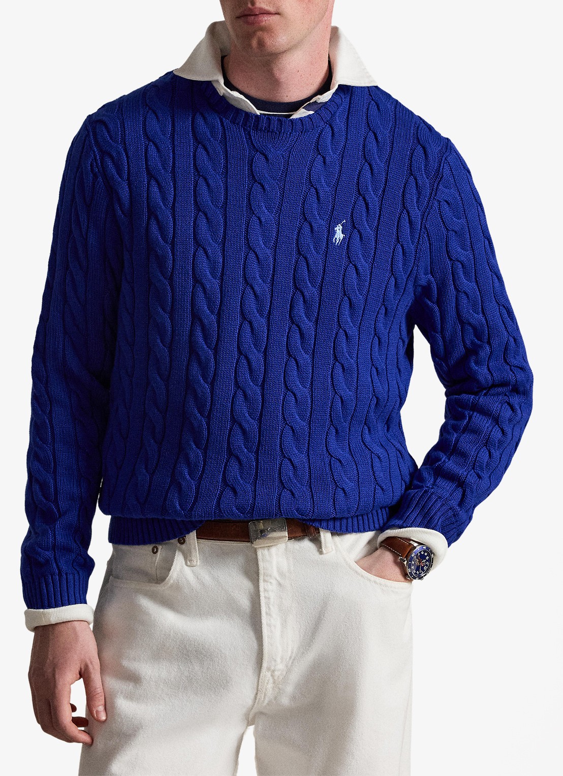 Ralph Lauren Kabelgebreide pullover met logoborduring - voorkant 2 new iris blue-37x7