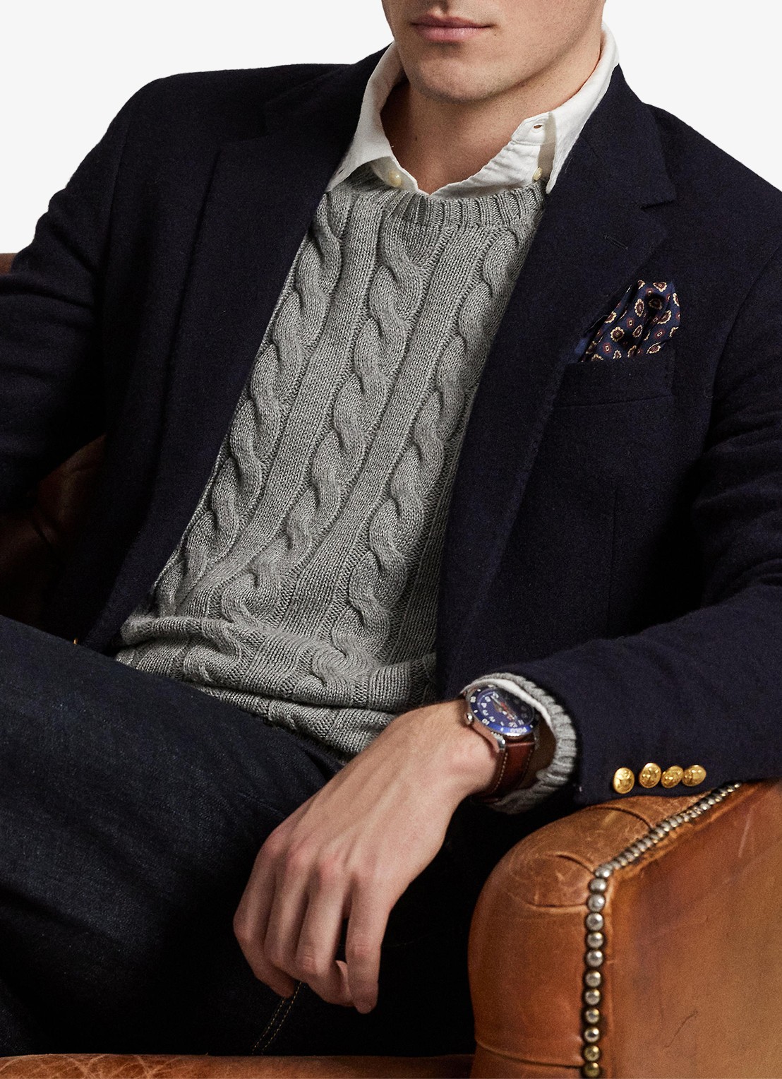 Ralph Lauren Kabelgebreide pullover met logoborduring - detail 7 fawn grey heather / grijs