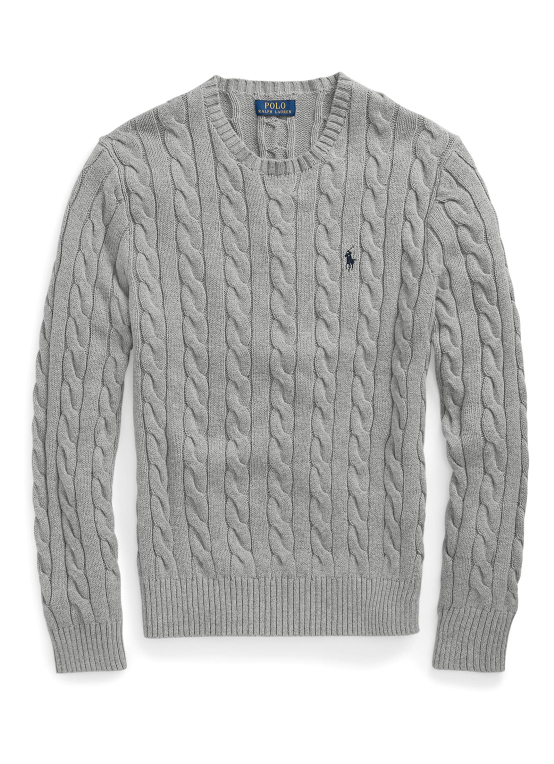 Ralph Lauren Kabelgebreide pullover met logoborduring - voorkant 3 fawn grey heather / grijs