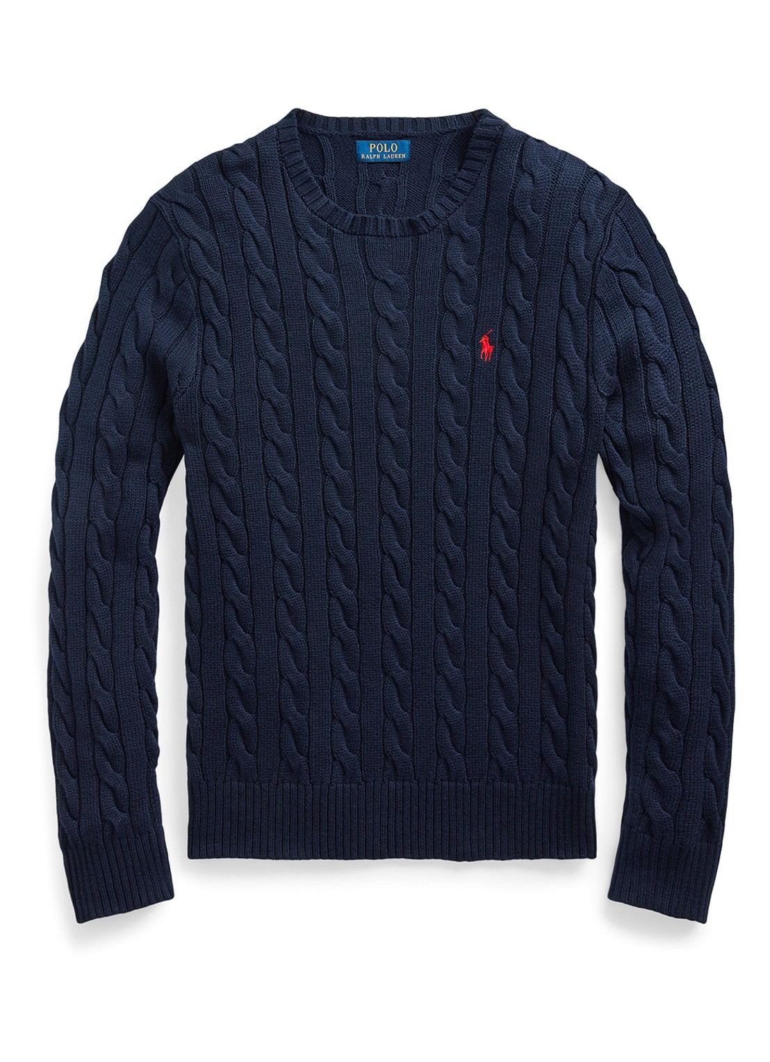Ralph Lauren Kabelgebreide pullover met logoborduring - voorkant 9 hunter navy / blauw