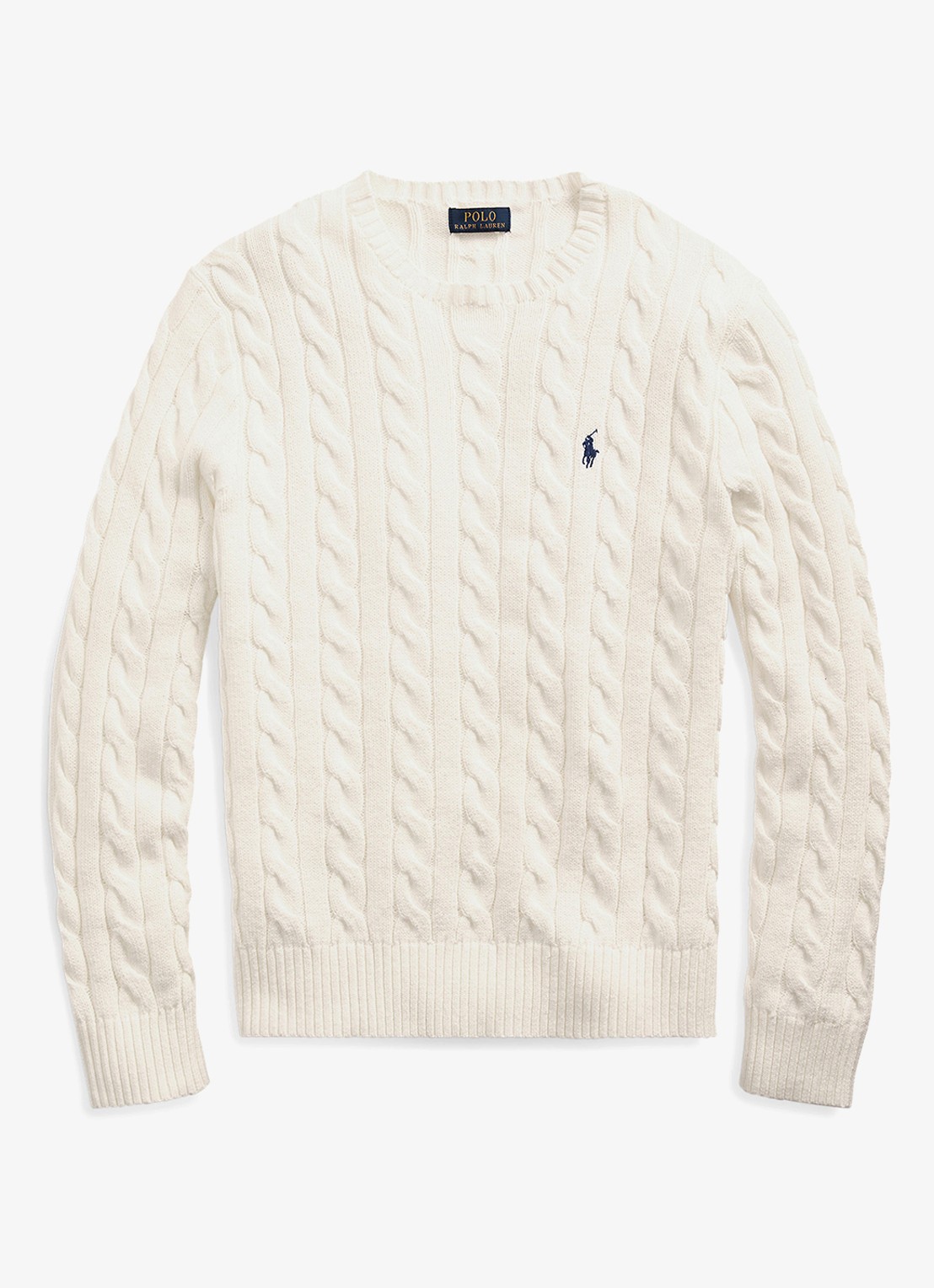 Ralph Lauren Kabelgebreide pullover met logoborduring - voorkant andover cream / creme