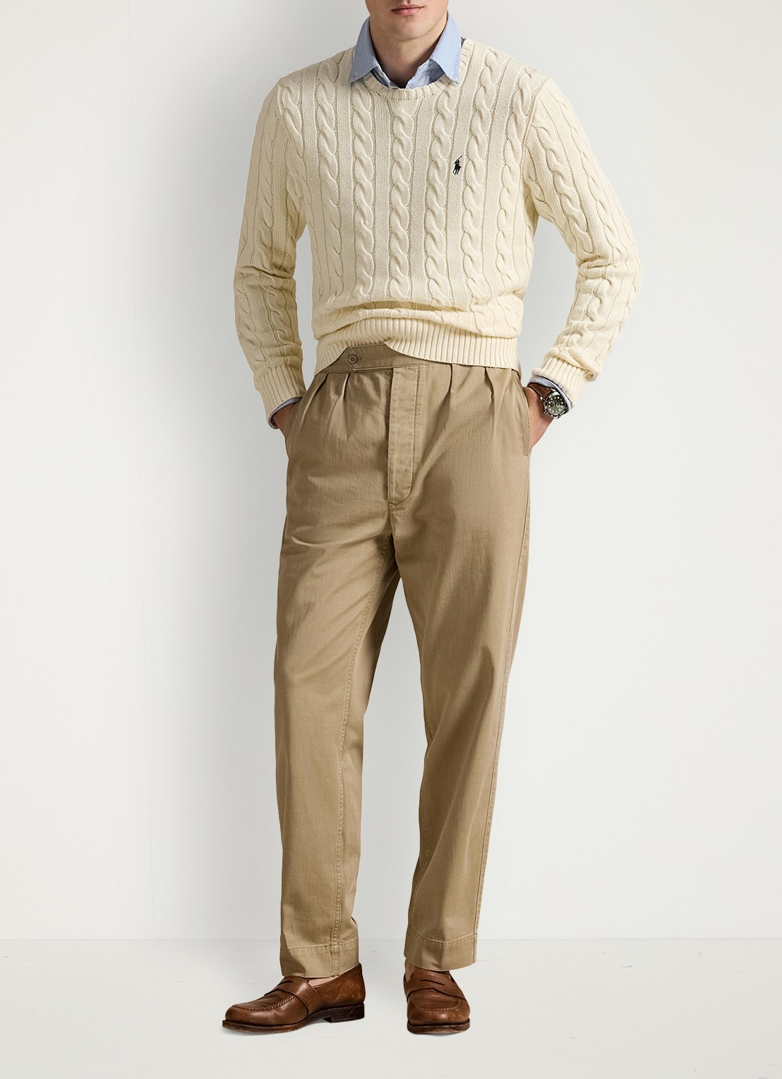 Ralph Lauren Kabelgebreide pullover met logoborduring - voorkant 2 andover cream / creme