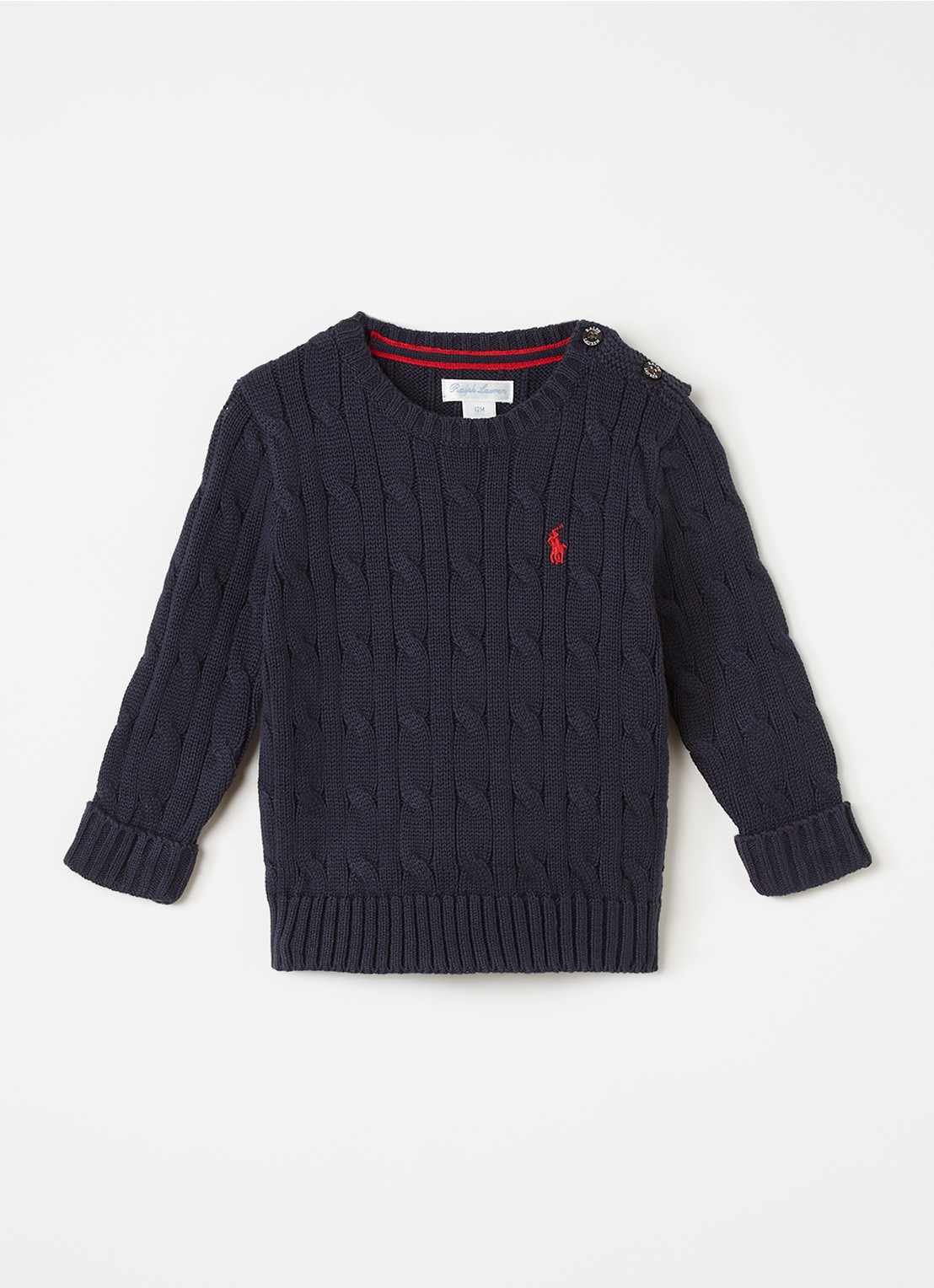 Ralph Lauren Kabelgebreide pullover met logoborduring - voorkant donkerblauw