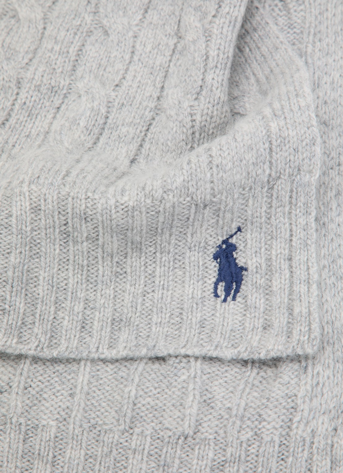 Ralph Lauren kabelgebreide sjaal in kasjmierblend 180 x 30 cm - detail 3 grijsmele