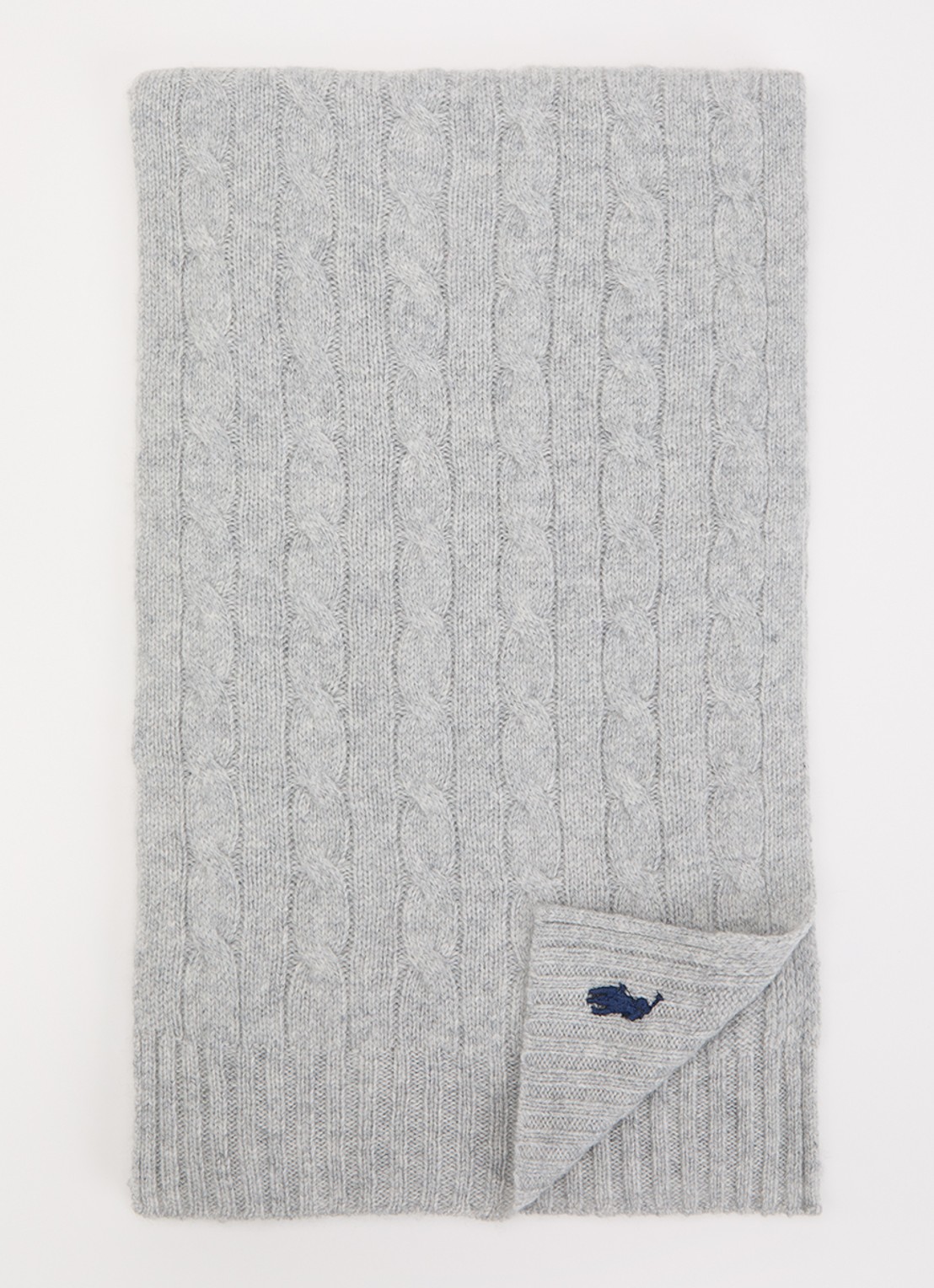 Ralph Lauren kabelgebreide sjaal in kasjmierblend 180 x 30 cm - voorkant grijsmele